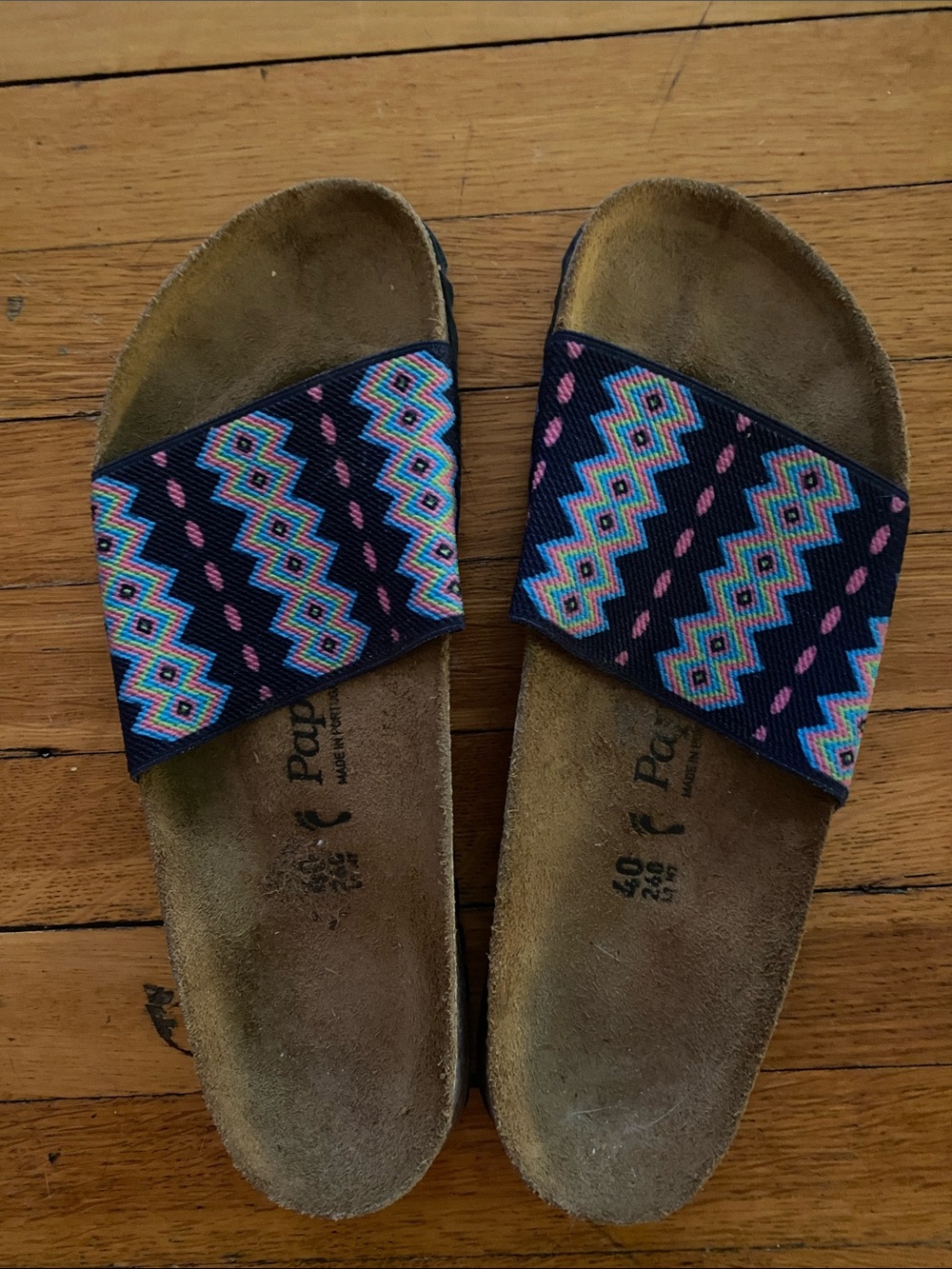 Women's Slide Sandals with Multicolor Aztec Strap - Birkenstocks Papillio.